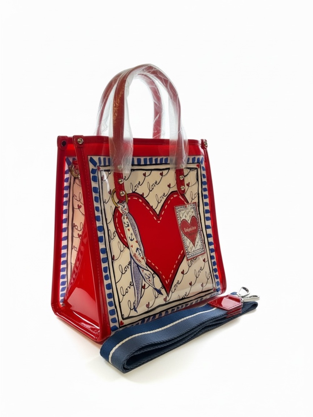 Brighton Vinyl Red Heart-Print Clear Tote Bag - Women - Picture 3 of 4